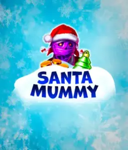  Experience the whimsical "Santa Mummy" slot game by Belatra, highlighting a Santa-clad mummy dressed in festive holiday attire. This vibrant image captures the mummy with a vivid purple hue, wearing a Santa hat, amid snowy blue and icy snowflakes. The game's title, "Santa Mummy," is prominently displayed in large, icy blue letters.